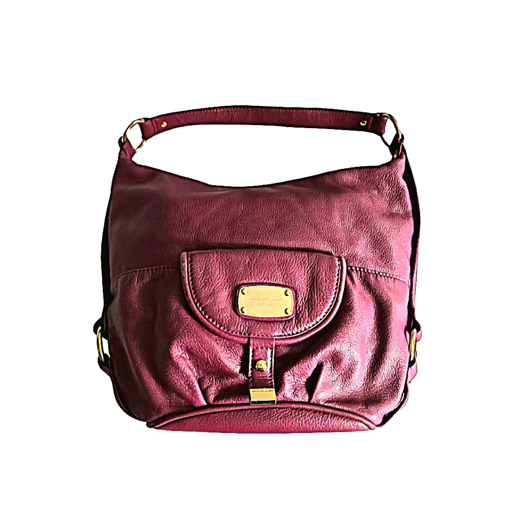 Michael Kors Burgundy Leather Hobo Bag with Gold Hardware